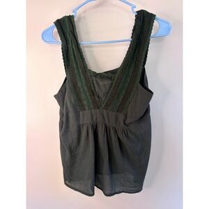 Y2K Babydoll Tank Top Lace Trim Black Cottagecore Boho Womens Small Gauze Flowy